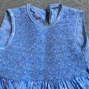 Hand Smocked Girls Dress, Size 4, Blue and White